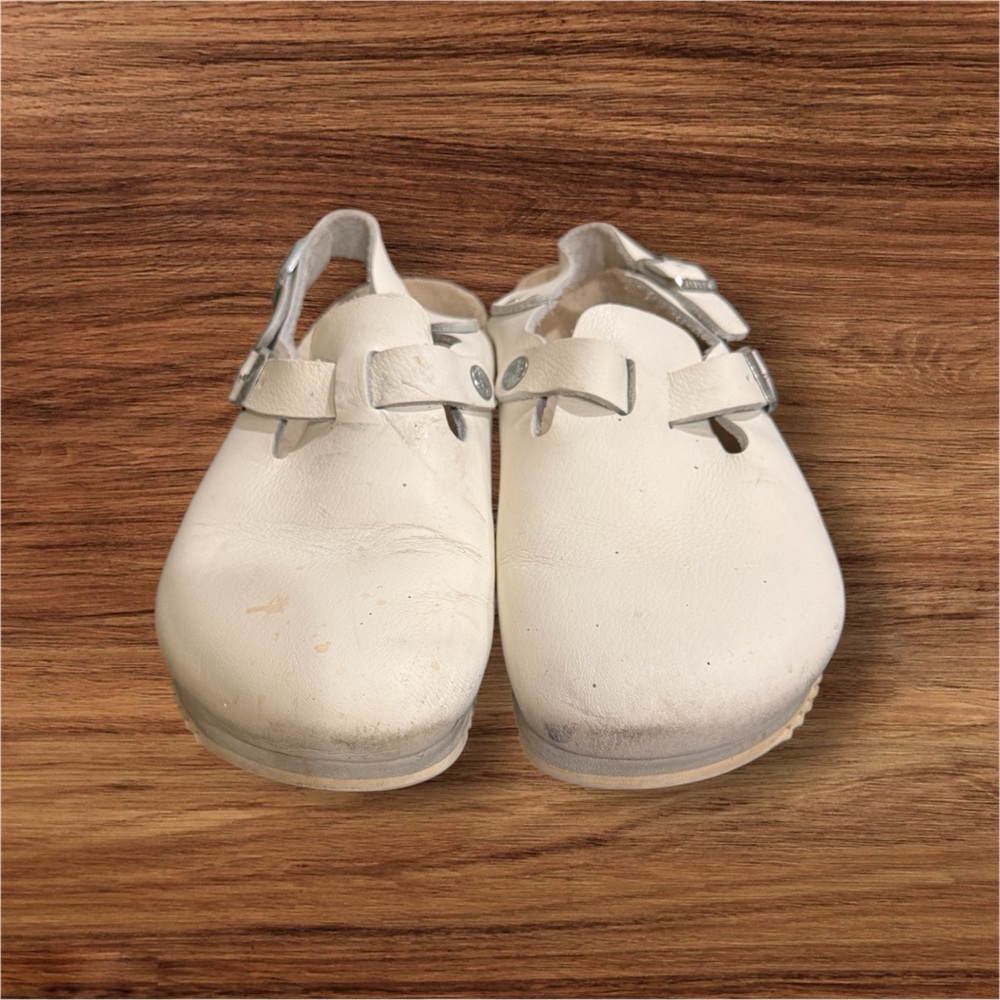 Birkenstock White Tokyo Leather Mules clogs size L9/ M7 - Picture 1 of 12